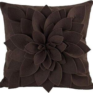 Throw Pillow/Cushion. Sara's Garden Petal decorative16 x 16 inches. Brown